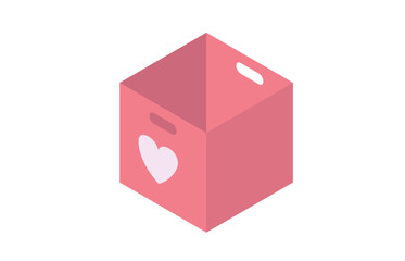 Carton pink packaging box. Isometric carton packaging box images with postal signs, this side up, fragile. Vector illustration.