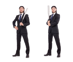 Man with baseball bat isolated on white