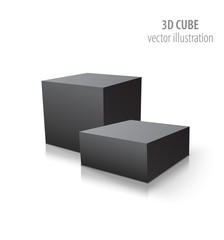 Two 3D cubes black isolated on white background