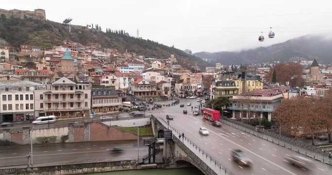 timelapse of city roads Tbilisi day. old sity