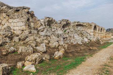 Historical site of Perge or Perga in Antalya, Turkey. Ancient stadium. Vast remains of prosperous Roman city. Ancient Perge city existed from X century before Christ till VIII of our era.  © Andrii Oleksiienko