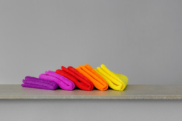 A set of colorful cleaning microfiber clothes. Copy space. Concept  spring cleaning.