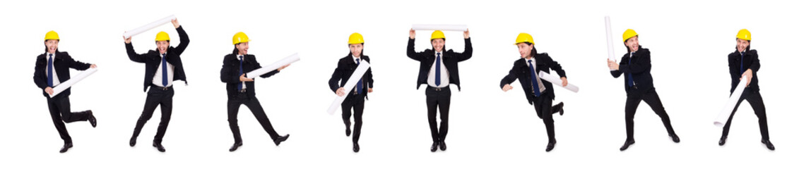 Young construction architect isolated on the white