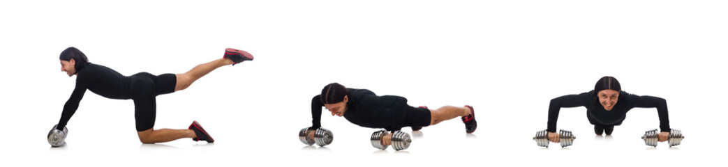 Man exercising with dumbbels isolated on white