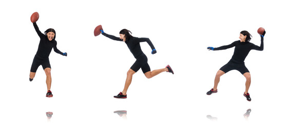 Man playing american football isolated on white