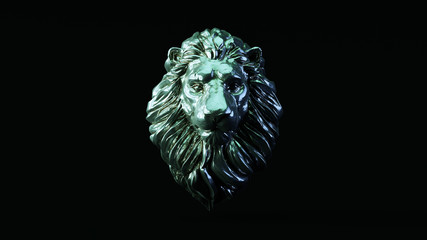 Silver Adult Male Lion with Blue Green Moody 80s lighting  Front 3d illustration 3d render