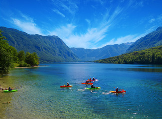  Kayakers on mountain lake