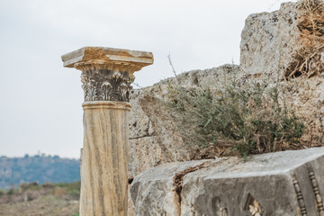 Historical site of Perge or Perga in Antalya, Turkey. Vast remains of prosperous Roman city. Ancient Perge city existed from X century before Christ till VIII of our era. 