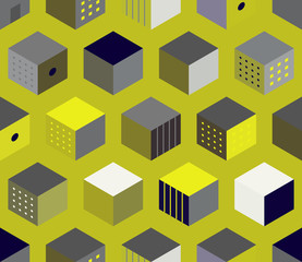 Seamless colored boxes pattern. Geometric background with cubes.