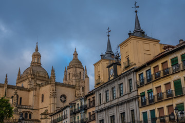 Fototapeta na wymiar Well preserved medieval city center (casco antiguo) of Segovia, Castile-Leon, Spain
