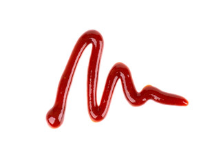 Barbecue sauce drop, isolated on white background. BBQ tomato sauce. Top view.