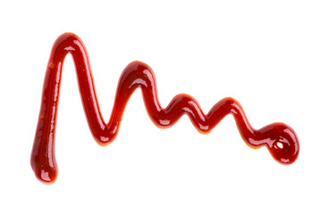 Barbecue sauce drop, isolated on white background. BBQ tomato sauce. Top view.