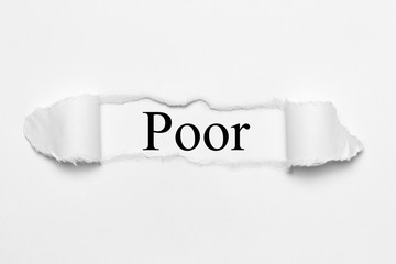 Poor on white torn paper