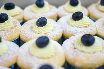 Vanilla cheese cupcake topping with blueberry
