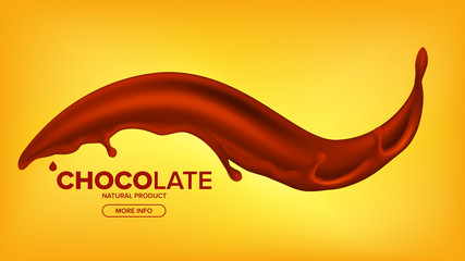 Chocolate Splash Vector. Creamy Wave. Hot Sauce, Coffee. Brown Fluid Background. Dessert Food. 3D Realistic Illustration