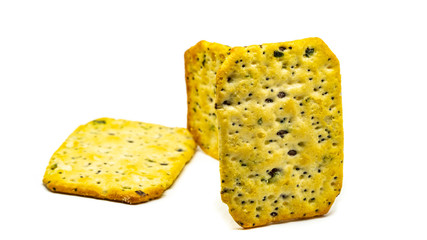 Crackers with spice isolated on white background
