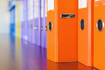 A row of binders for documents in the office