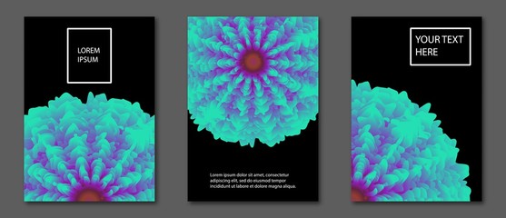 Set of volume colorful mandala illustration. Flower gradient vector. For design covers, presentation, invitation, flyers, annual reports, posters and business cards