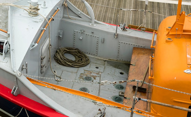 Coiled rope in a lifeboat