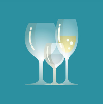 Champagne and water poured in glass vector, served liquids isolated icon. Restaurant sparkling alcoholic beverage, serving of alcohol on special occasion