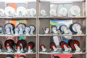 many kind and size colorful of castor wheel for industrial storage on shelf