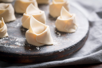 Raw wonton, Chinese dish made from dough and fillings