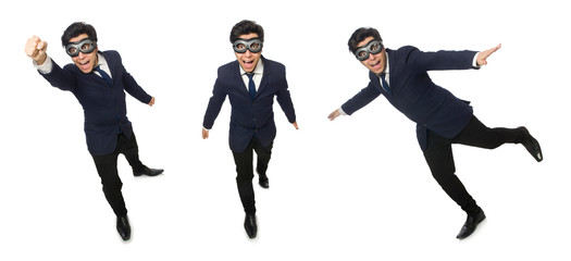 Funny man wearing goggles isolated on white