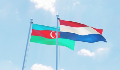 Fototapeta na wymiar Netherlands and Azerbaijan, two flags waving against blue sky. 3d image