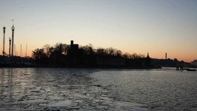 View over boats and islands in Stockholm a spring day	in solstice