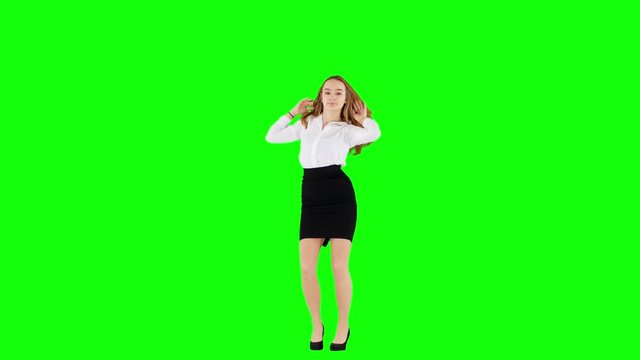 Successful and Happy Businesswoman Dance on Green Screen