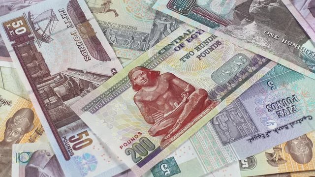 Egyptian currency pound rotating. Egypt money. Low angle. 4K stock video footage