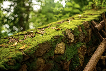  green fresh moss wall in tropical forest