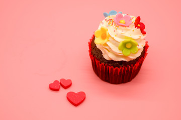 Delicious cupcake for Valentine Day close-up