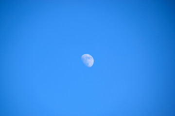 Mond am Tag, Halbmond, Blauer Himmel, Scharf