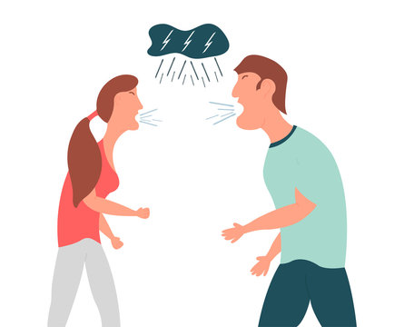 Violence in family. The guy and the girl shout at each other. Wife and husband shout at each other.Vector illustration