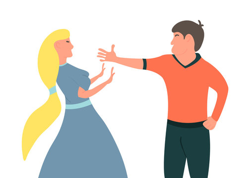 Violence in family. Husband wants to reach his wife. The guy wants to reach his girl .Vector illustration
