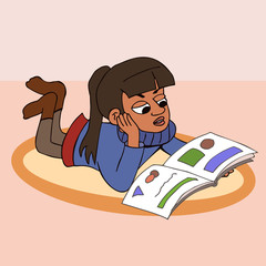 girl reading book cartoon