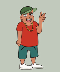 teen boy in necklace and white sneakers cartoon