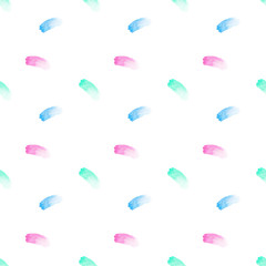 Watercolor pastel colored brushstroke stains seamless pattern on white background