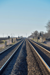 Fototapeta premium Eisenbahnschienen, Schienen, Bahn, Zug, Weg, Strecke, Deutschland