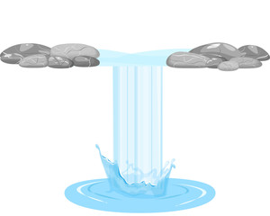 Waterfall and stones. Nature elements. Stylized vector illustration on a light background