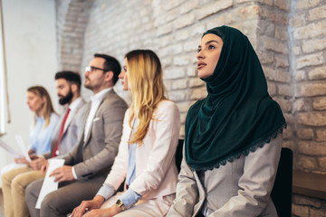 Job applicants having interview