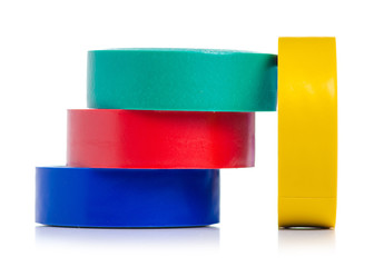 Colored electrical tape on white background. Isolation