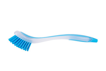 Blue plastic brush with handle, on white background, isolated