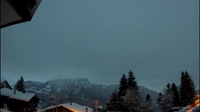 Fast changing weather time lapse in Swiss mountain village
