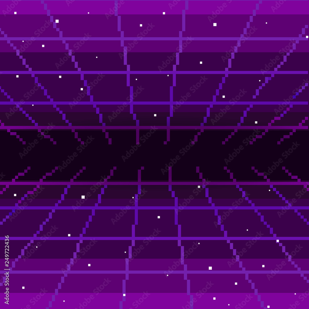 Fototapete vector pixel art of 80s retro sci-fi background. pixel art background. 8bit