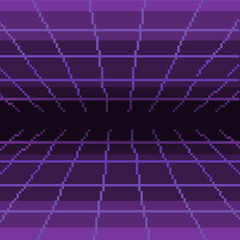 Vector pixel art of 80s Retro sci-Fi background. Pixel art background. 8bit