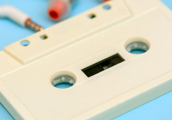 Fototapeta premium 80s retro audio cassette for listening to music on a tape recorder. close-up. Blur