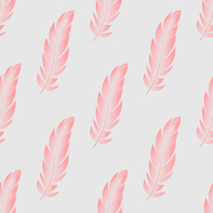 Vector seamless pattern with pink feathers of birds