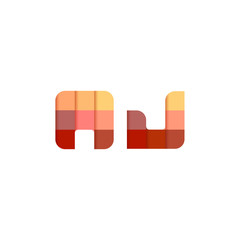 Initial Letters AJ, A, J Square Pixel Logo Design Inspiration in Red Gradient Color for Media, Technology Brand Identity.